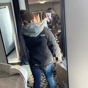 Black Drawstring Hooded Frayed
Denim Jacket